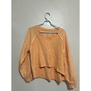 Pilcro Womens Peach Orange V-Neck High-Low Raw Hem Cotton Sweatshirt Size S